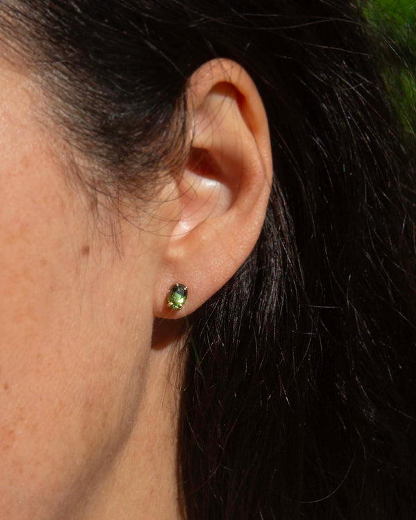 Caelum Vintage Circa 1980s Oval Green Sapphire Stud Earrings 9ct Yellow Gold Earrings Imperial Jewellery 
