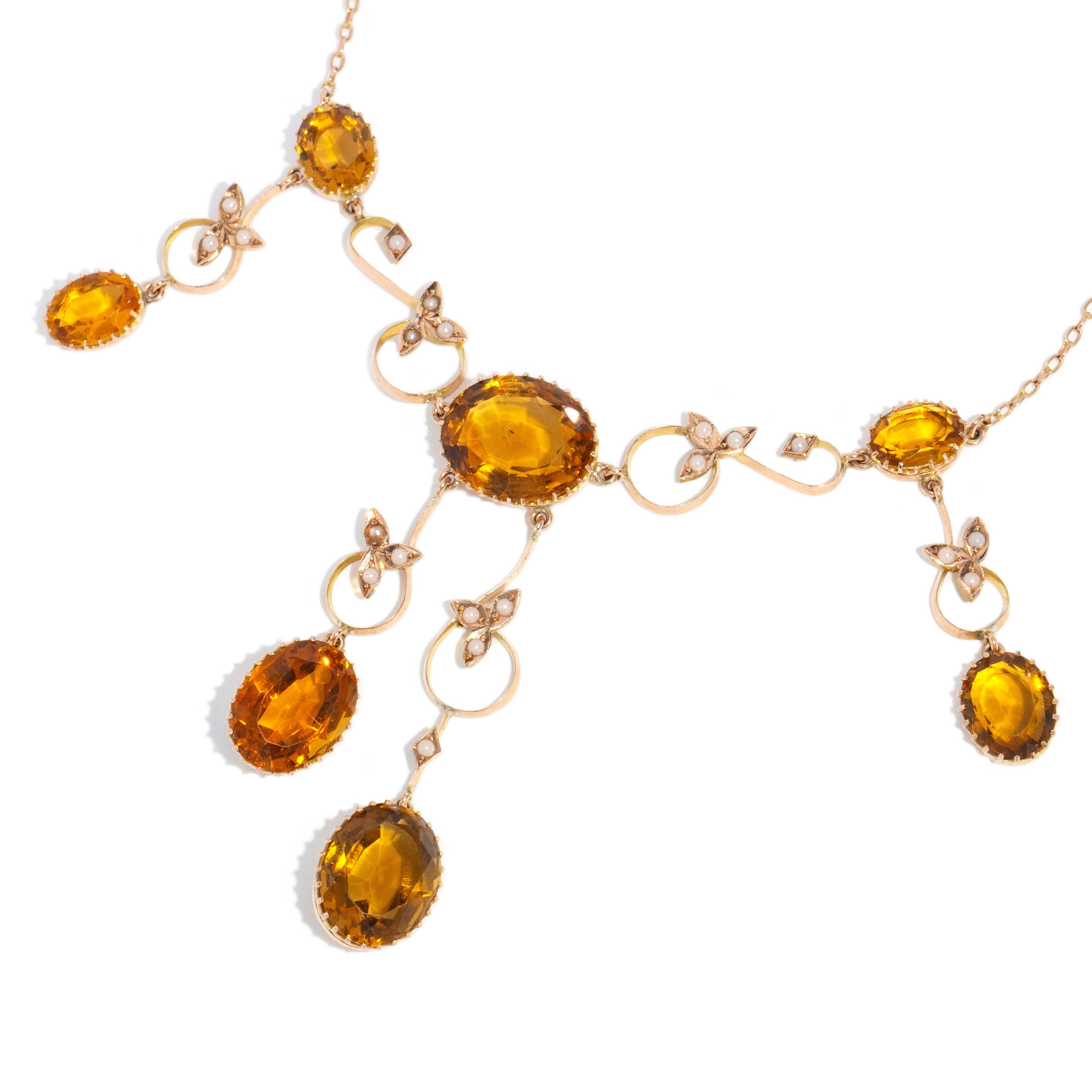 Caitlin Antique Citrine & Seed Pearl Necklace 9ct Rose Gold Pendants/Necklaces Imperial Jewellery 