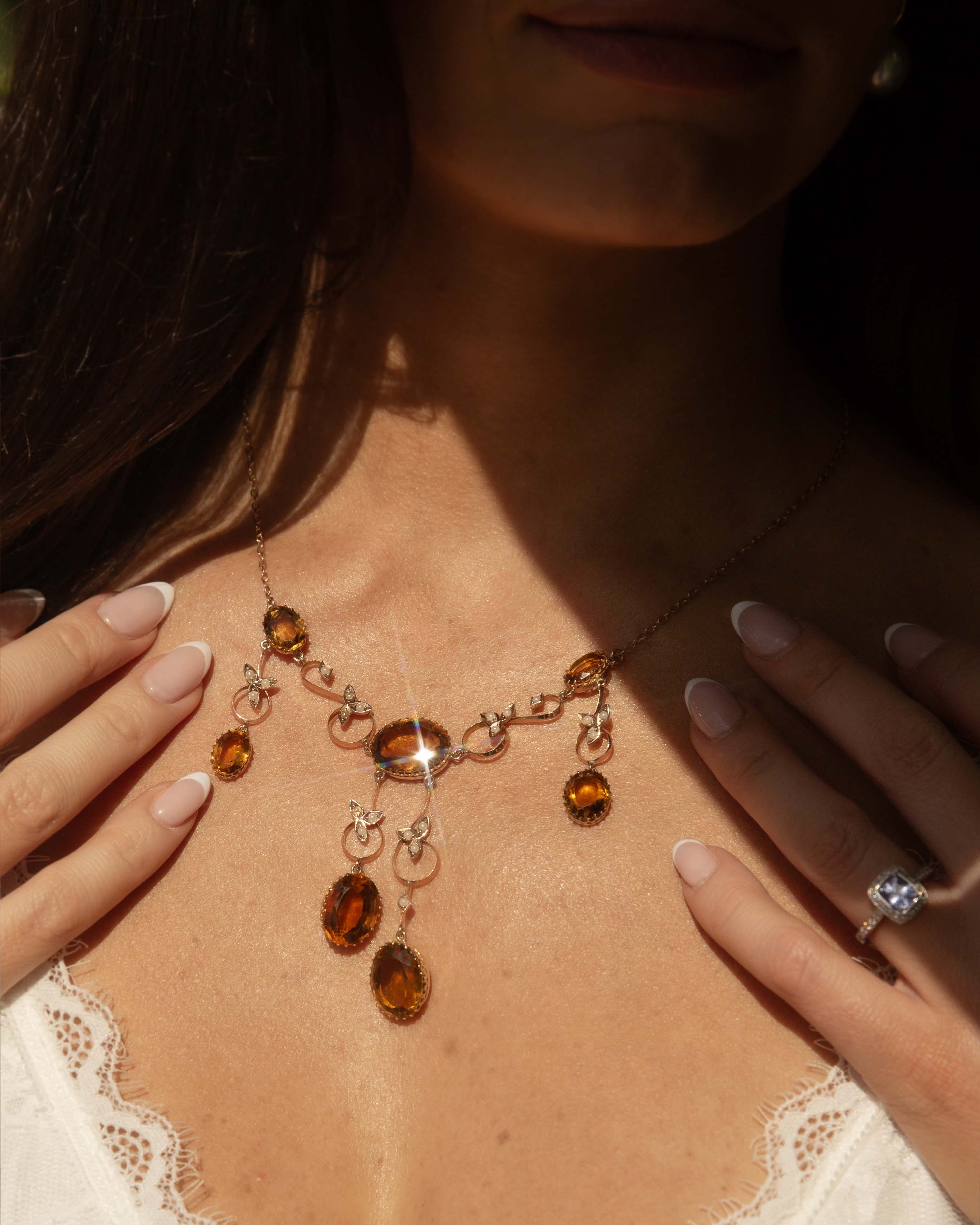 Caitlin Antique Citrine & Seed Pearl Necklace 9ct Rose Gold Pendants/Necklaces Imperial Jewellery 