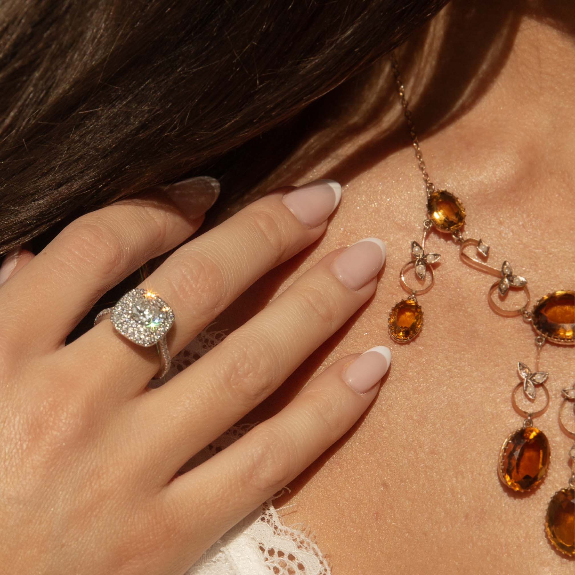Caitlin Antique Citrine & Seed Pearl Necklace 9ct Rose Gold Pendants/Necklaces Imperial Jewellery 