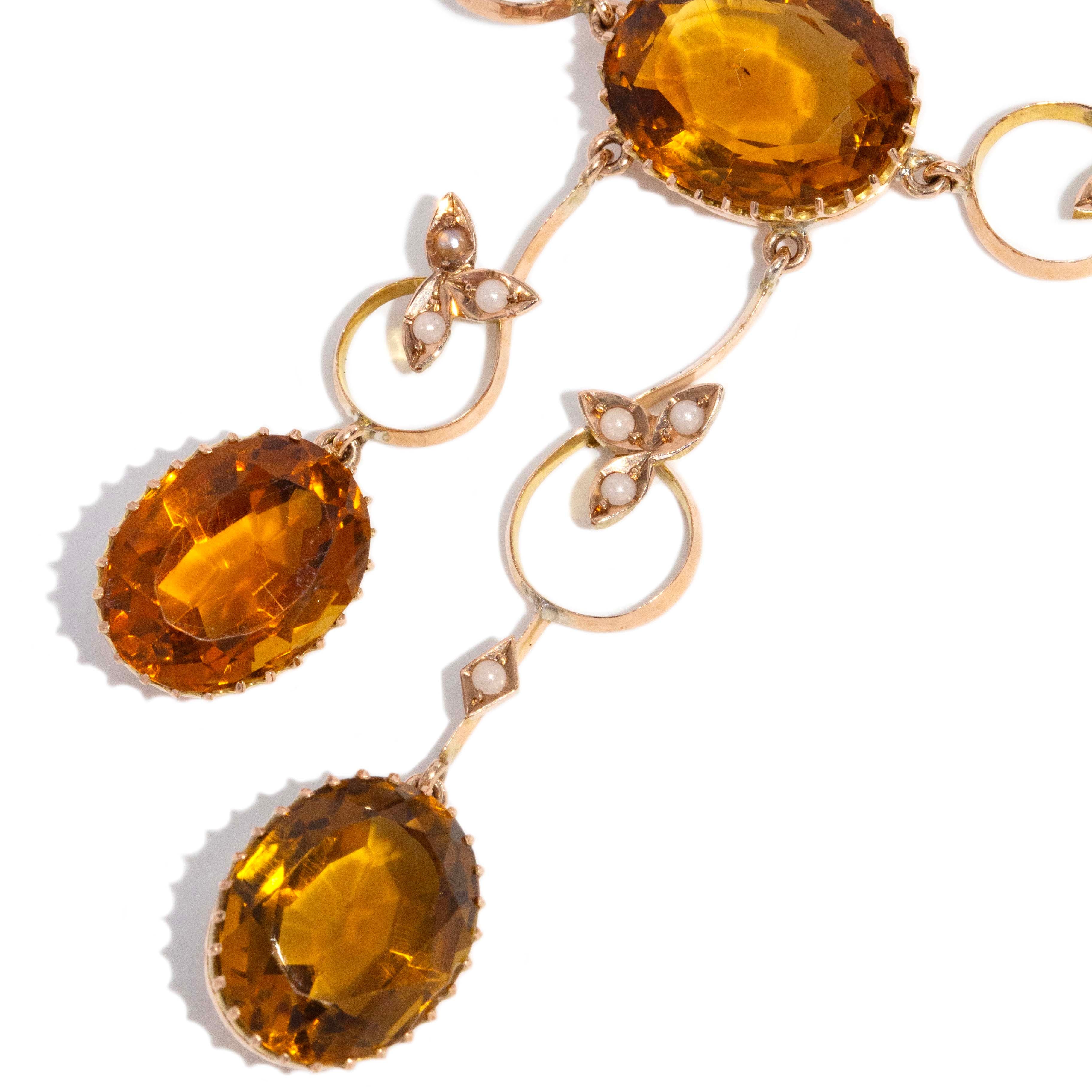 Caitlin Antique Citrine & Seed Pearl Necklace 9ct Rose Gold Pendants/Necklaces Imperial Jewellery 