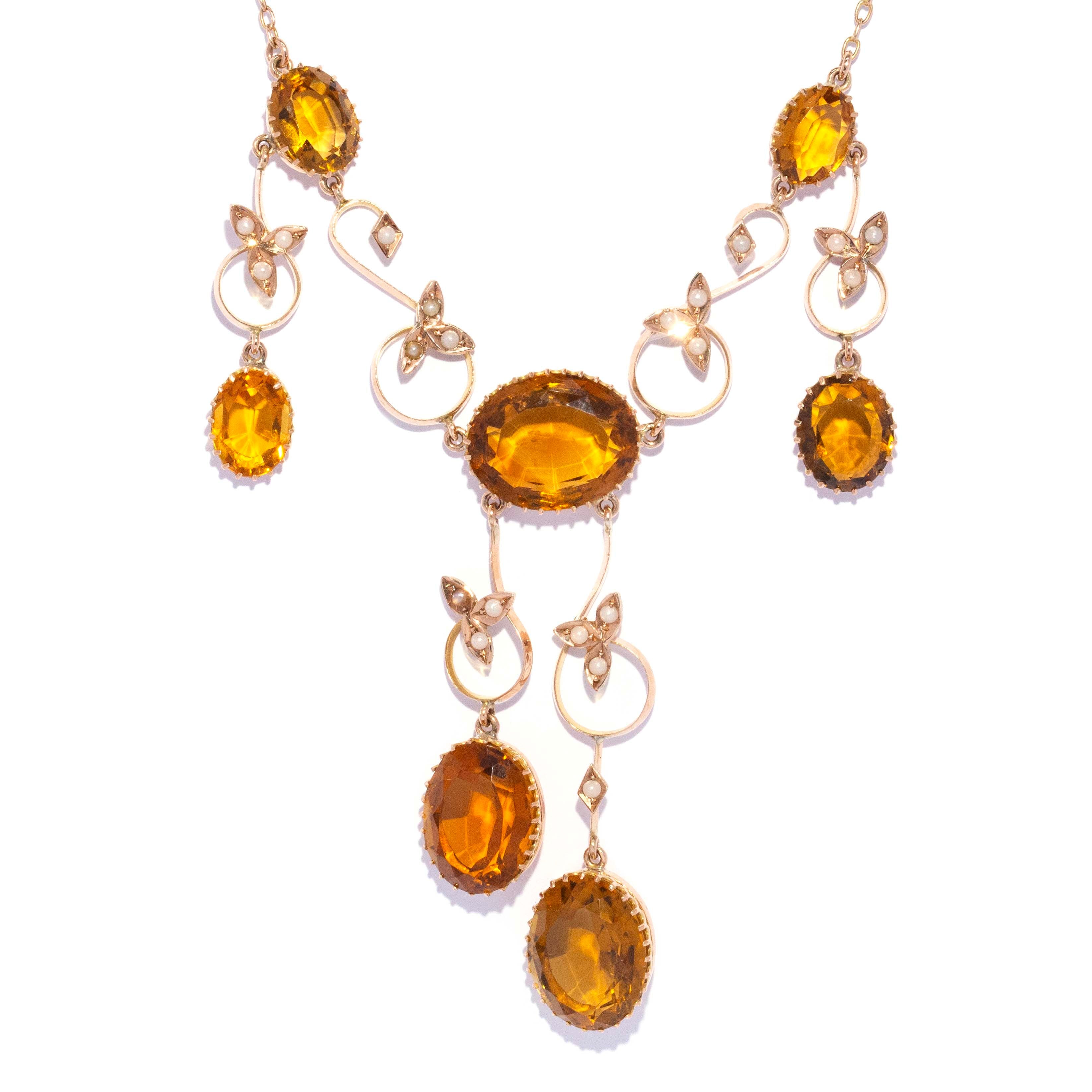 Caitlin Antique Citrine & Seed Pearl Necklace 9ct Rose Gold Pendants/Necklaces Imperial Jewellery 