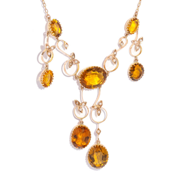 Caitlin Antique Citrine & Seed Pearl Necklace 9ct Rose Gold Pendants/Necklaces Imperial Jewellery 