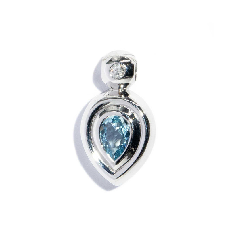 Contemporary Aquamarine & Diamond Pendant 14 Carat White Gold