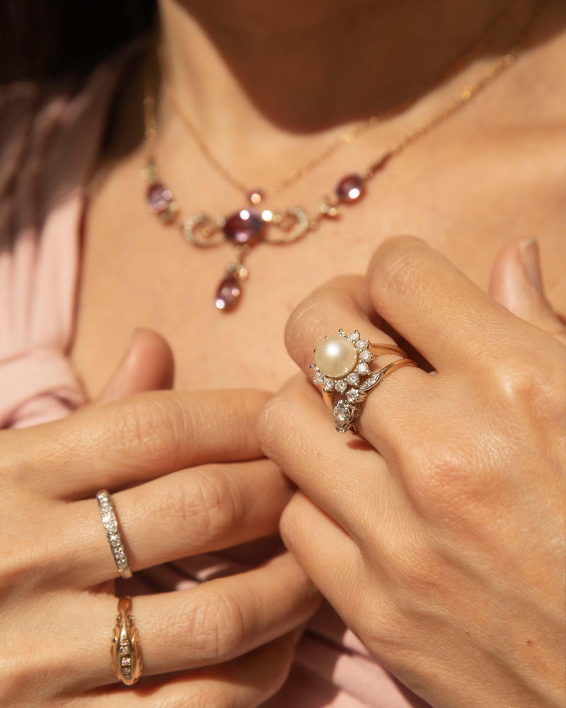 Antique 1910s Amethyst & Seed Pearl Necklet 9 Carat Gold