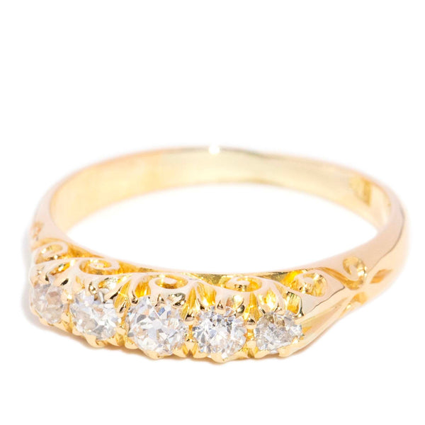 Callie Vintage Circa 1990s Five Stone Old Cut Diamond Ring 18ct Yellow Gold Rings Imperial Jewellery 