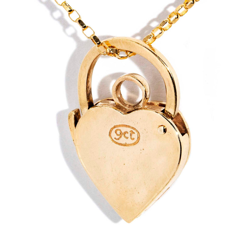 Calpurnia 1960s Heart Padlock Pendant & Chain 9ct Gold Pendants/Necklaces Imperial Jewellery 