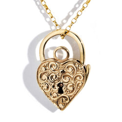 Calpurnia 1960s Heart Padlock Pendant & Chain 9ct Gold Pendants/Necklaces Imperial Jewellery Imperial Jewellery - Hamilton 