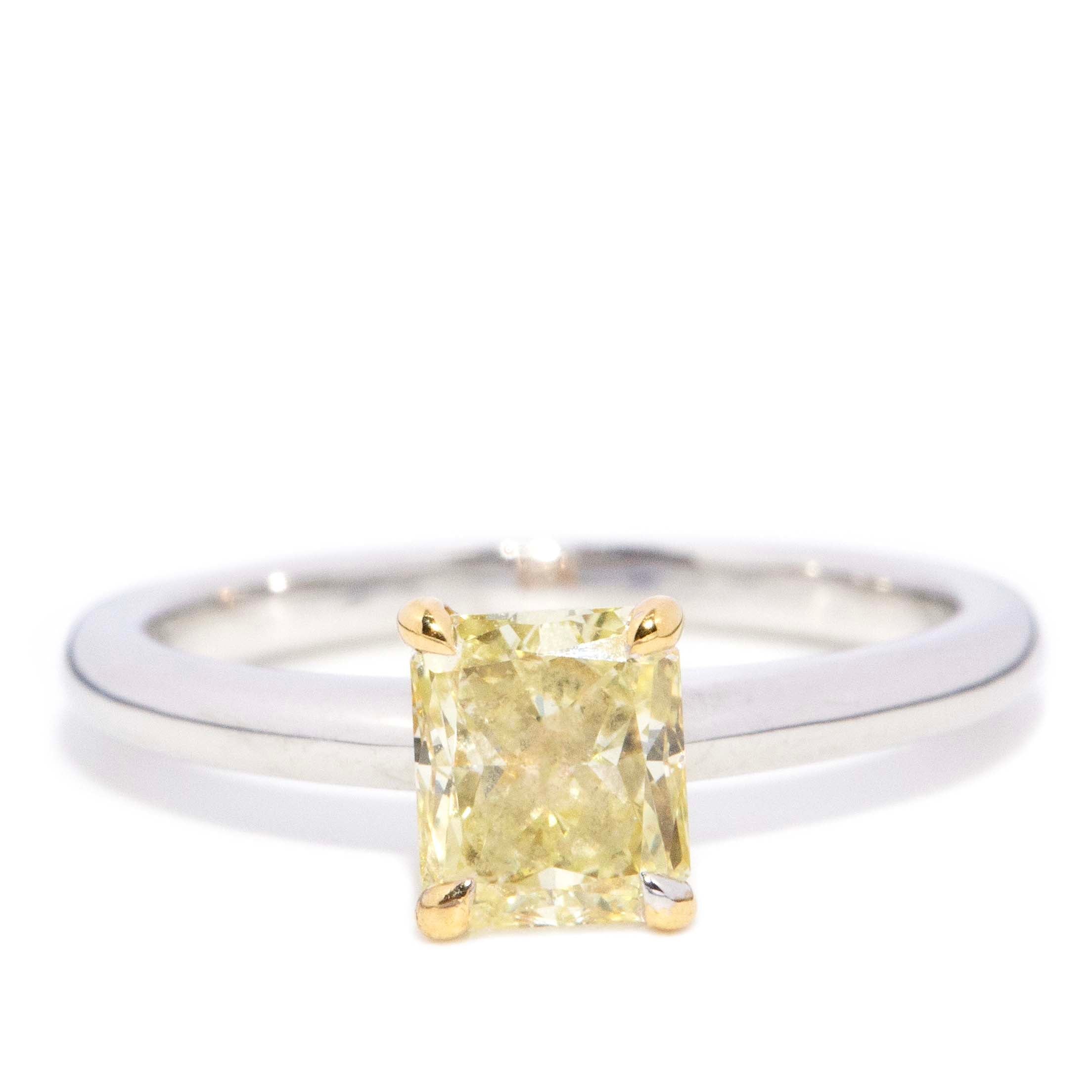Caltha Radiant Cut Yellow Diamond Ring 18ct White Gold Rings Imperial Jewellery 