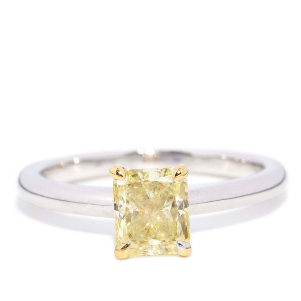 Caltha Radiant Cut Yellow Diamond Ring 18ct White Gold Rings Imperial Jewellery 