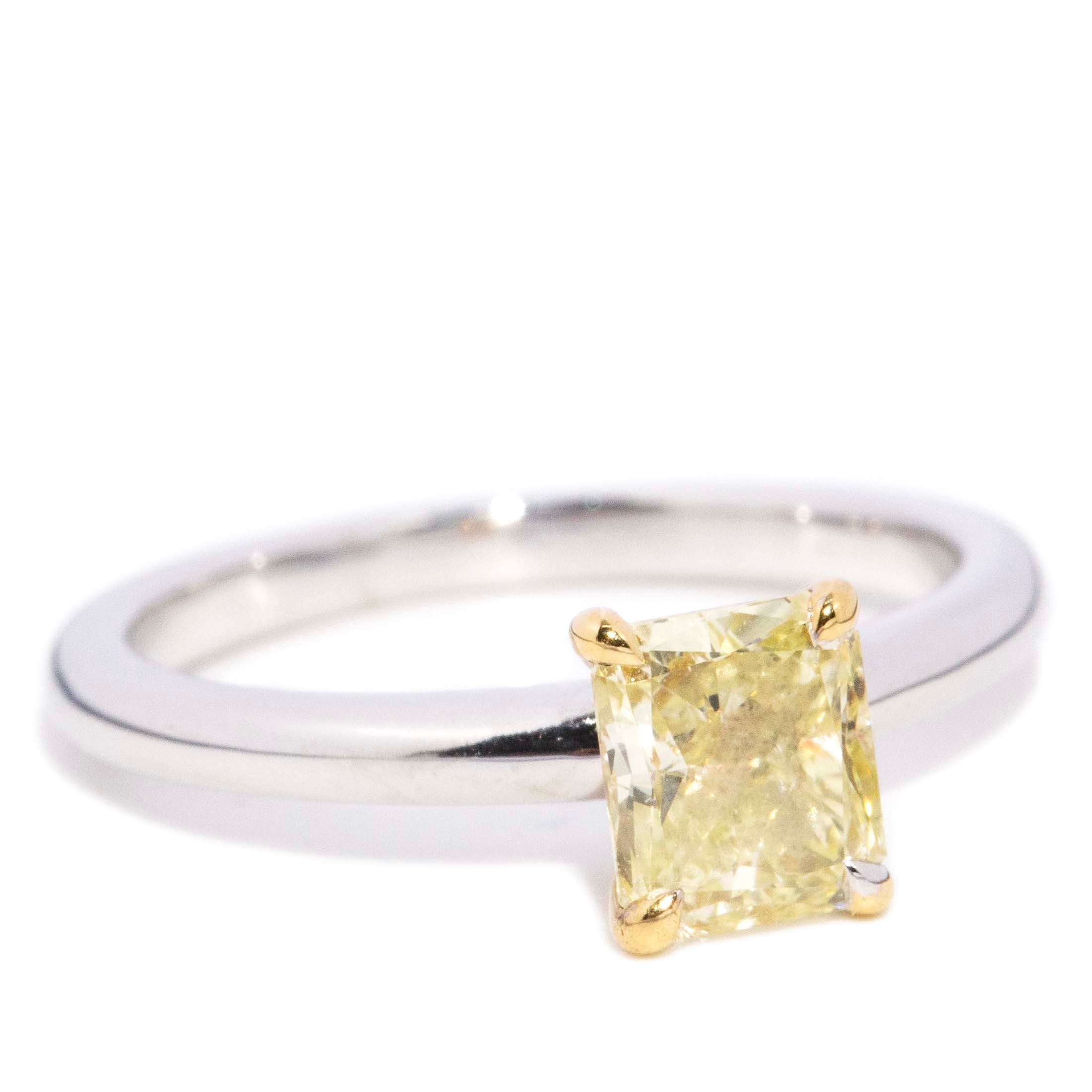 Caltha Radiant Cut Yellow Diamond Ring 18ct White Gold Rings Imperial Jewellery 