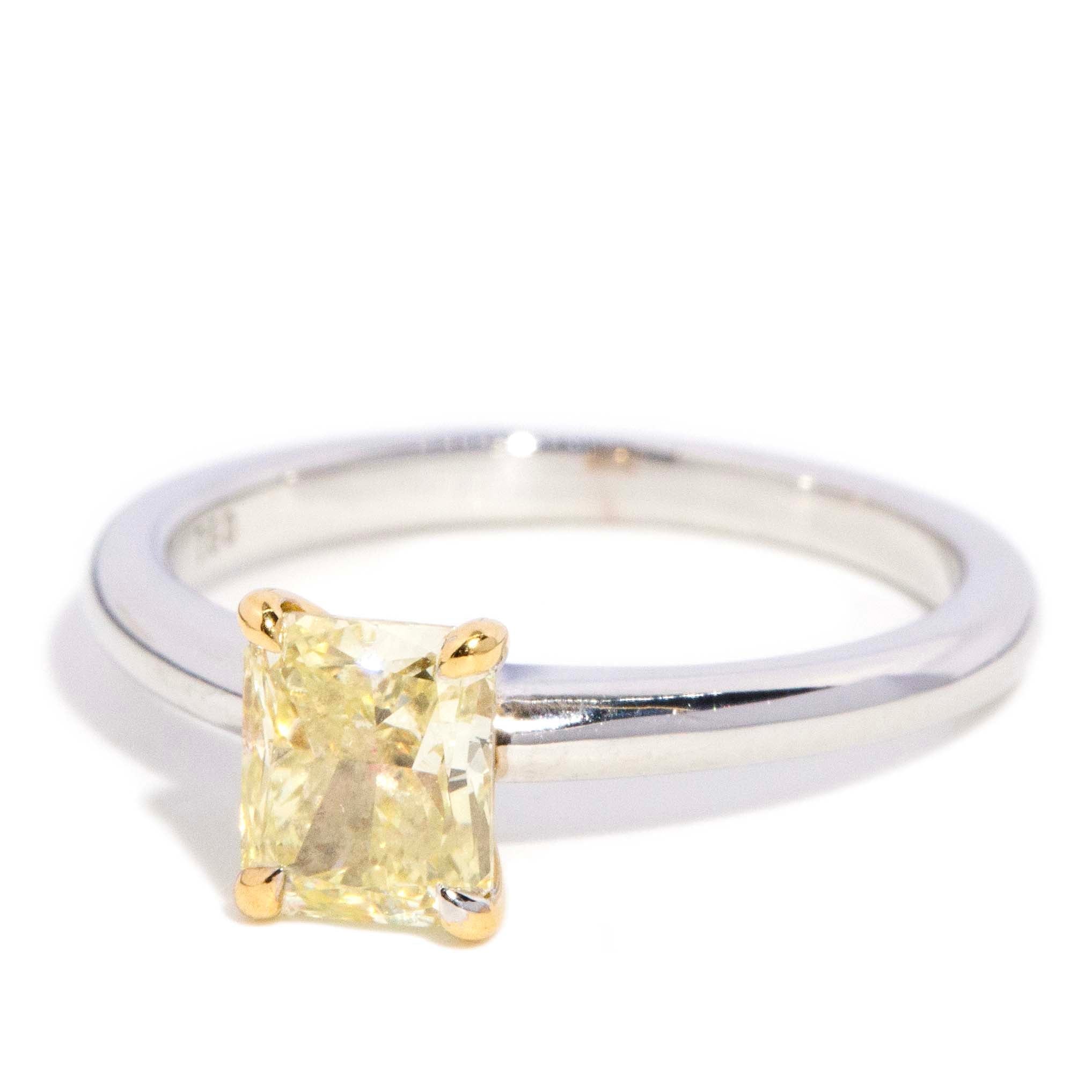 Caltha Radiant Cut Yellow Diamond Ring 18ct White Gold Rings Imperial Jewellery 
