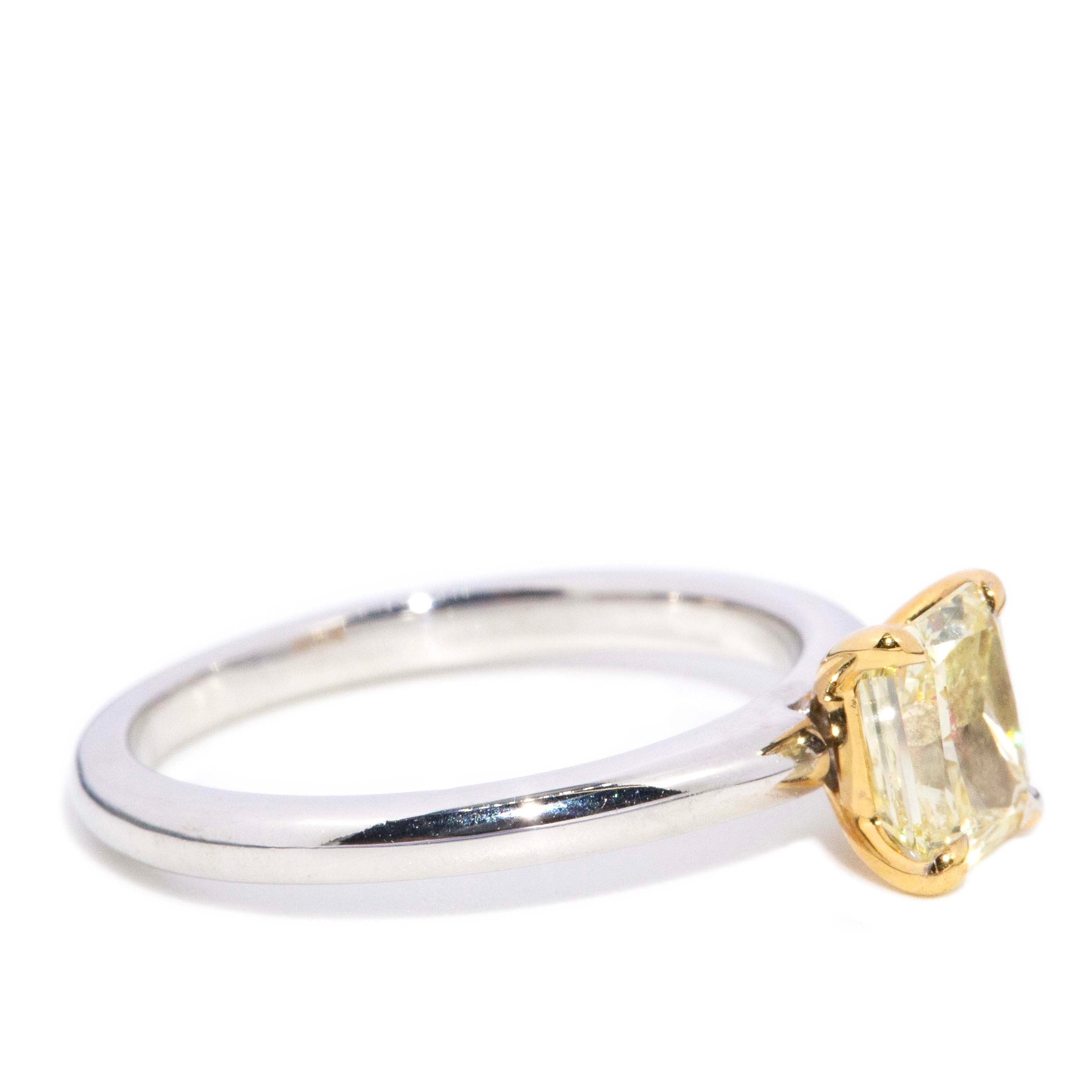 Caltha Radiant Cut Yellow Diamond Ring 18ct White Gold Rings Imperial Jewellery 