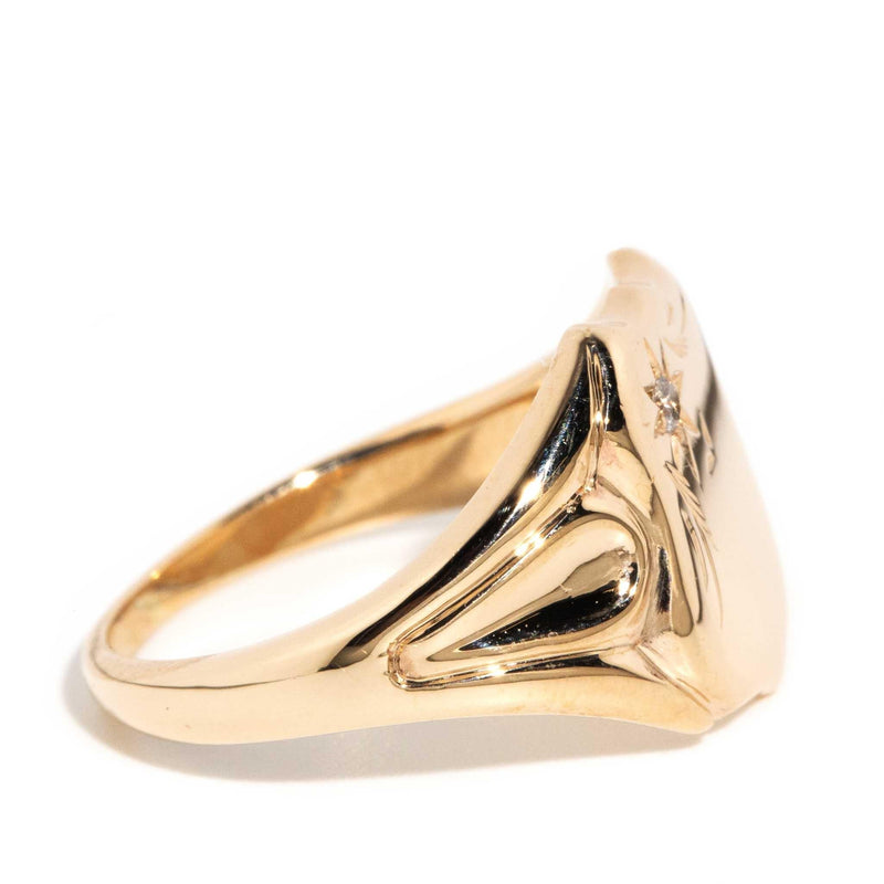 Calvin 1980s Diamond Shield Signet Ring 9ct Gold