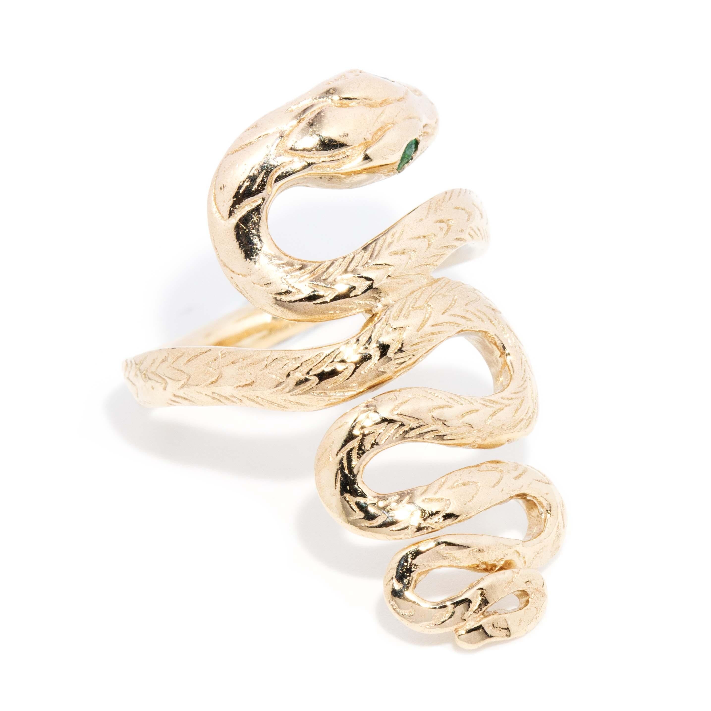 Vintage Circa 1970s Coiled Snake Ring 9 Carat Yellow Gold