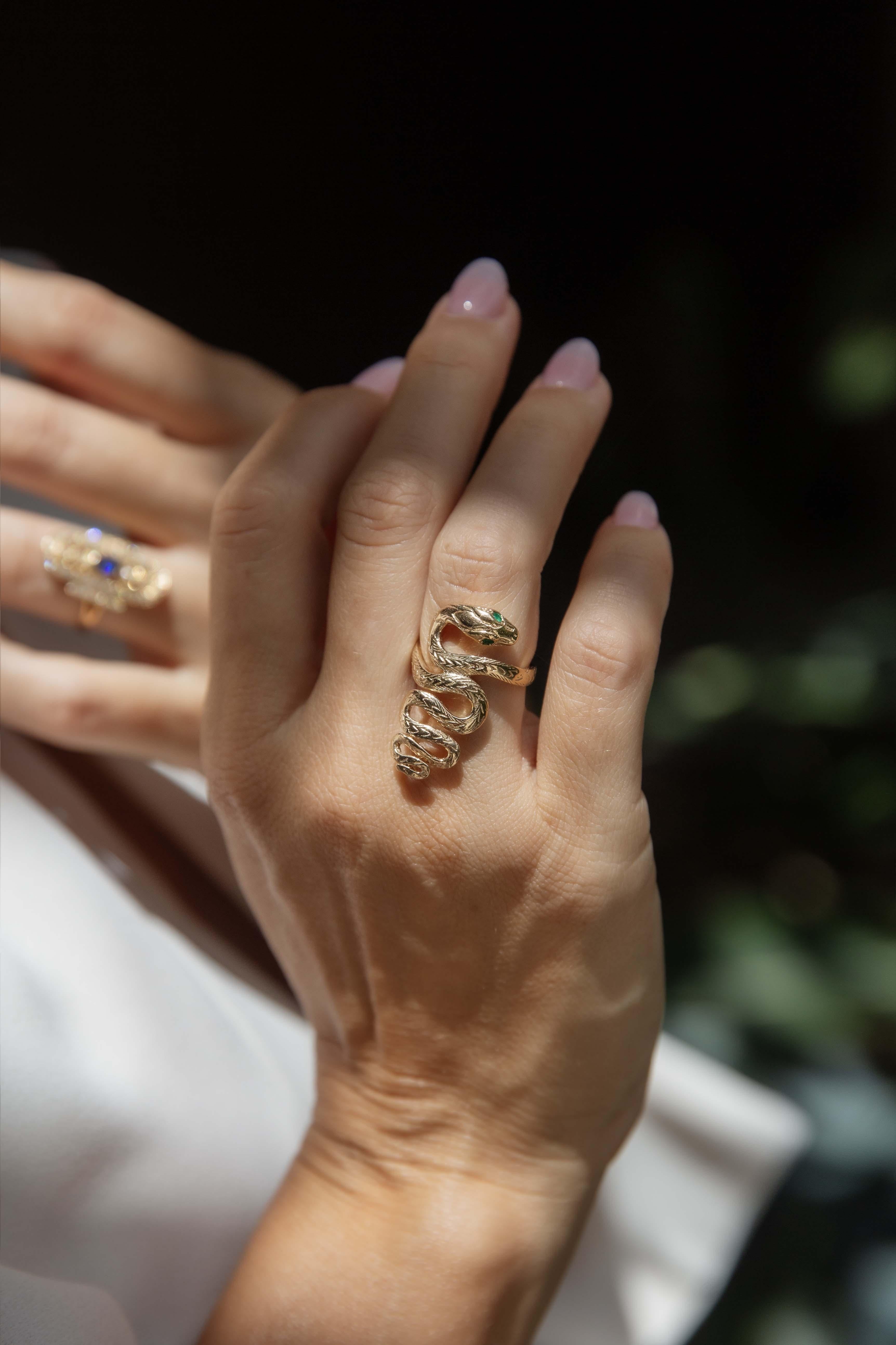 Vintage Circa 1970s Coiled Snake Ring 9 Carat Yellow Gold