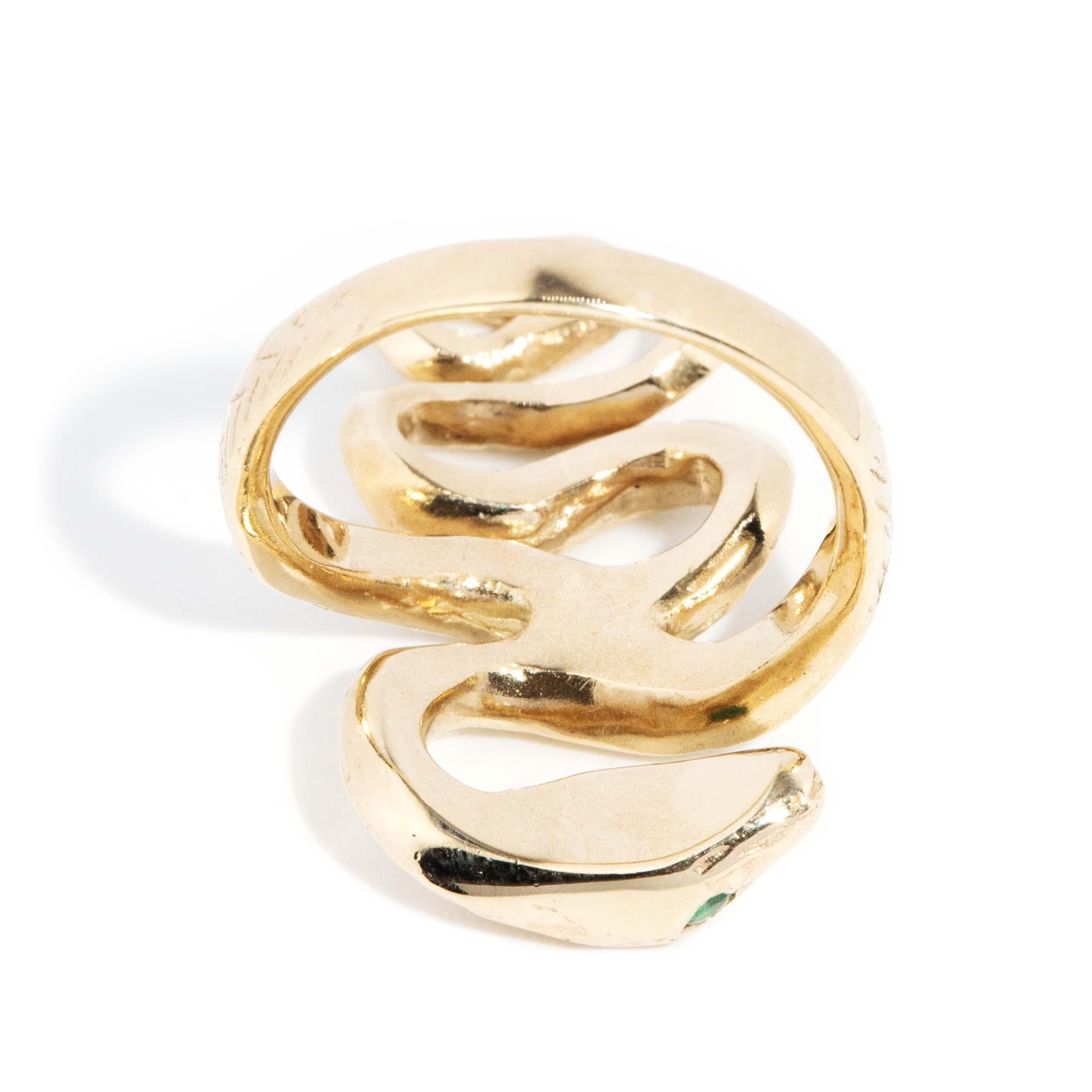 Vintage Circa 1970s Coiled Snake Ring 9 Carat Yellow Gold