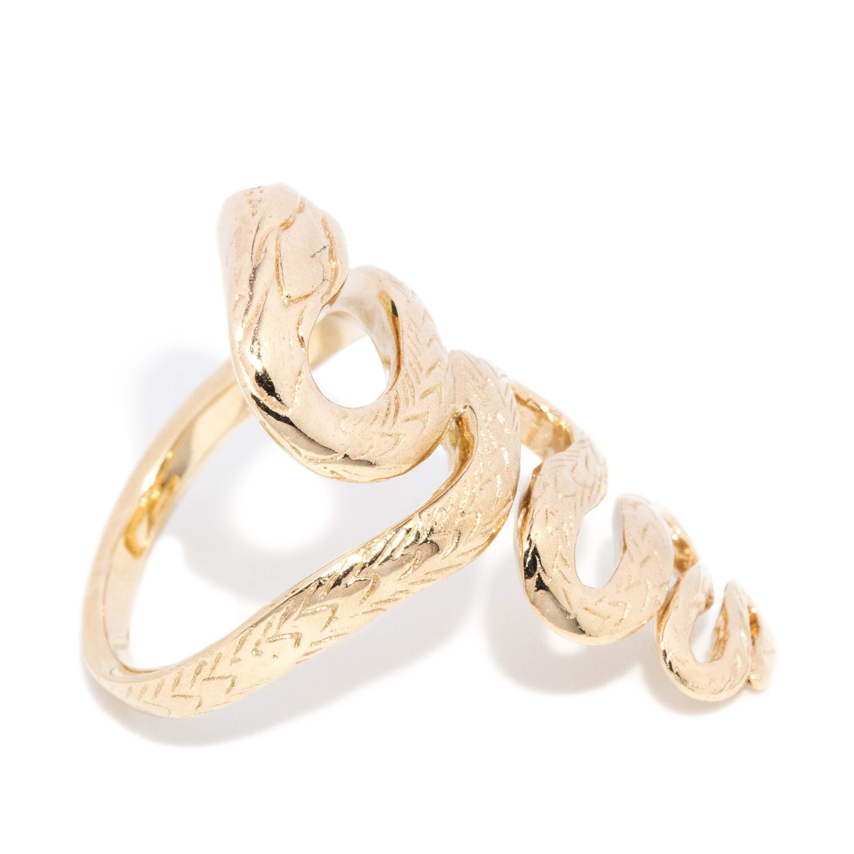 Vintage Circa 1970s Coiled Snake Ring 9 Carat Yellow Gold