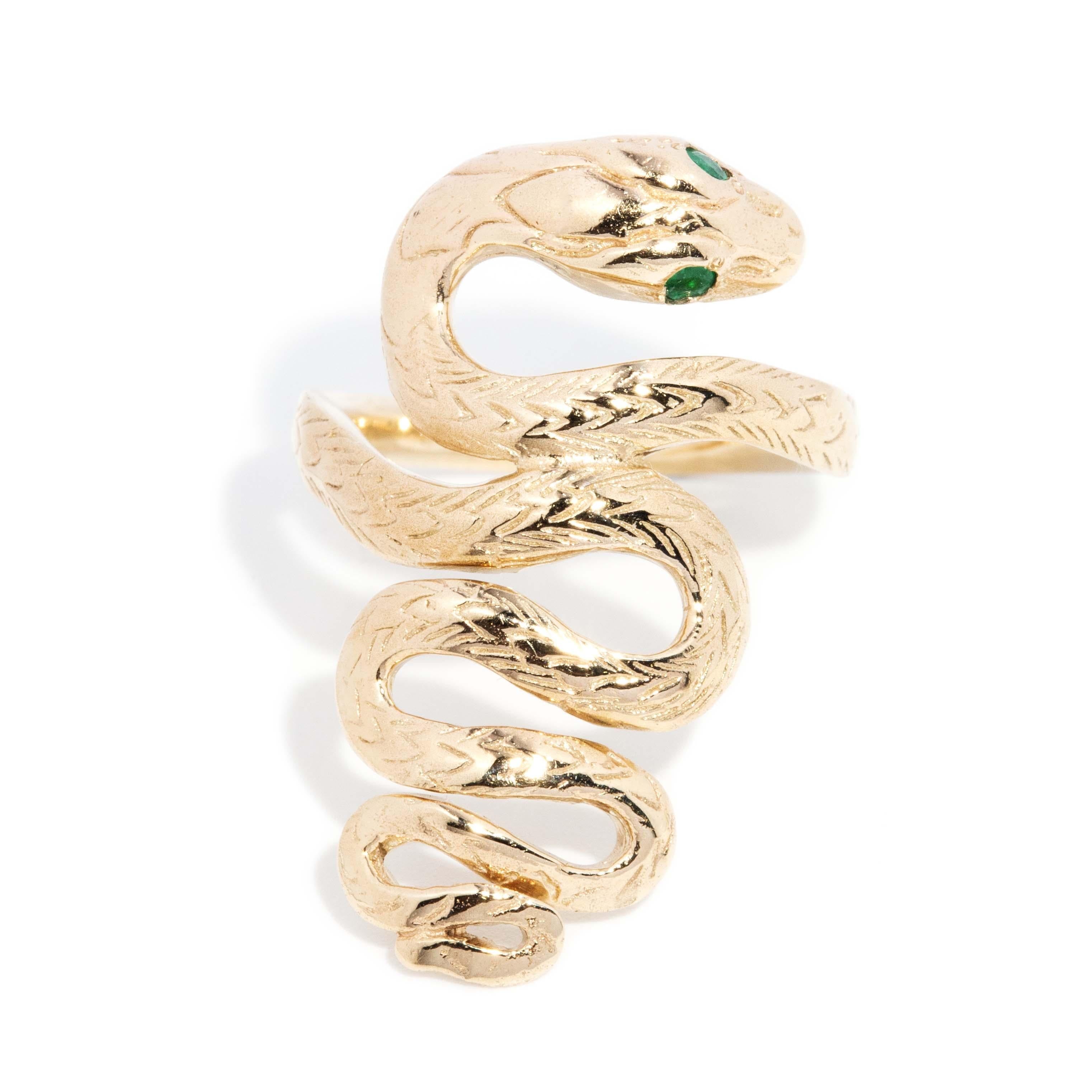 Vintage Circa 1970s Coiled Snake Ring 9 Carat Yellow Gold