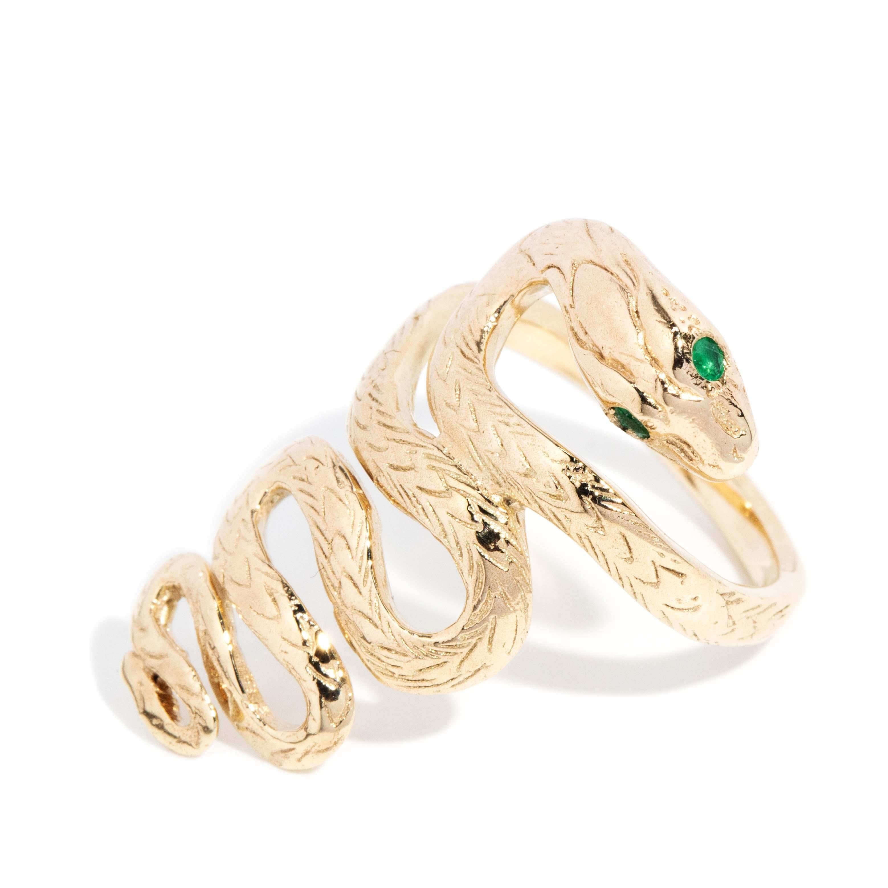 Vintage Circa 1970s Coiled Snake Ring 9 Carat Yellow Gold