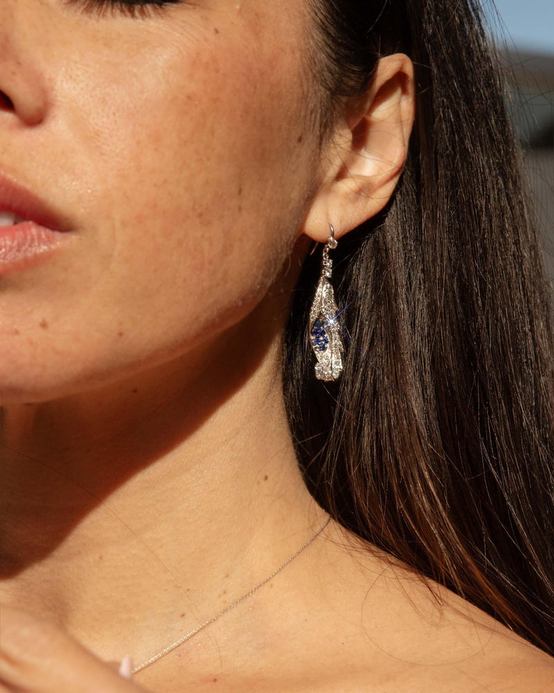 Antique Art Nouveau Sapphire & Diamond Earrings 18 Carat Gold