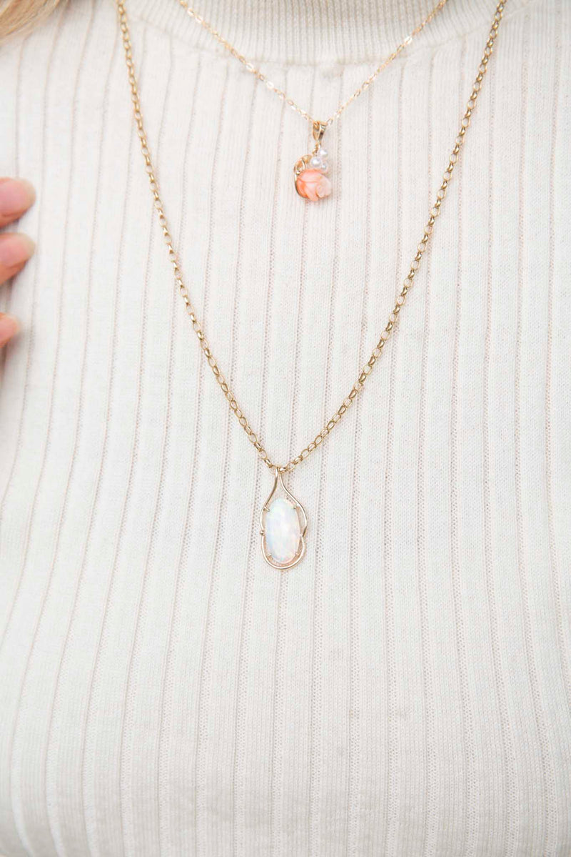 Carina 1950s Coral Rose & Pearl Pendant & Chain 18ct Gold Pendants/Necklaces Imperial Jewellery 