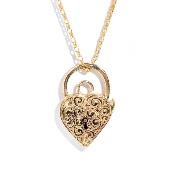Carly 1960s Heart Padlock & Chain 9ct Gold Pendants/Necklaces Imperial Jewellery Imperial Jewellery - Hamilton 