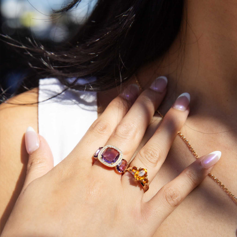 Carly 1990s Amethyst & Diamond Ring 9ct Gold Rings Imperial Jewellery 