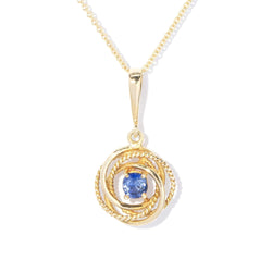 Contemporary Open Pattern Blue Sapphire Flower Pendant 14 Carat Yellow Gold