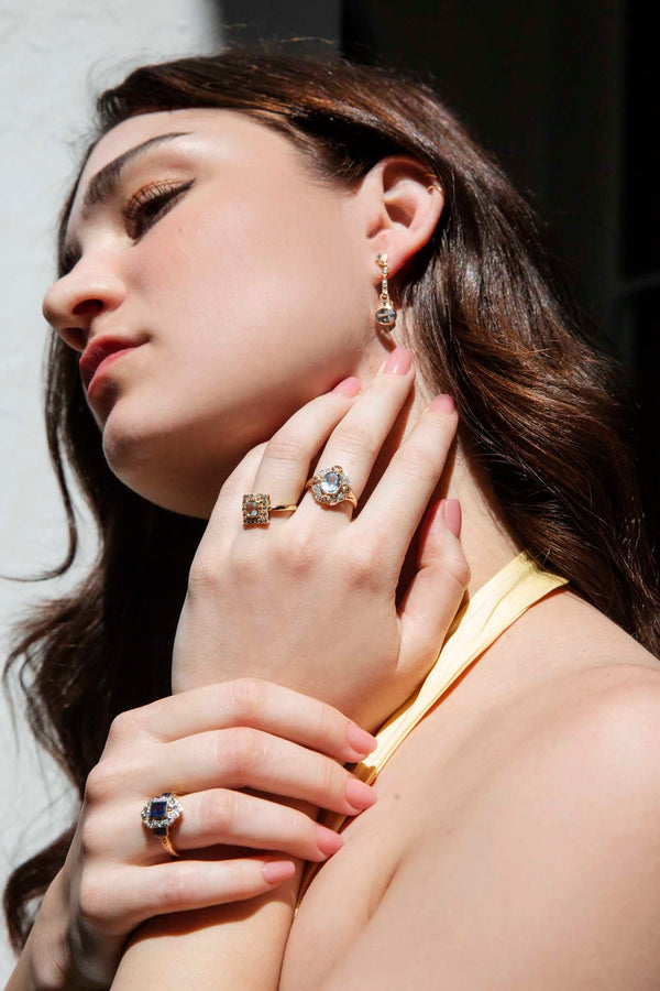 Cecelia Blue Topaz Art Deco Style 9ct Gold Drop Earrings* DRAFT Earrings Imperial Jewellery 