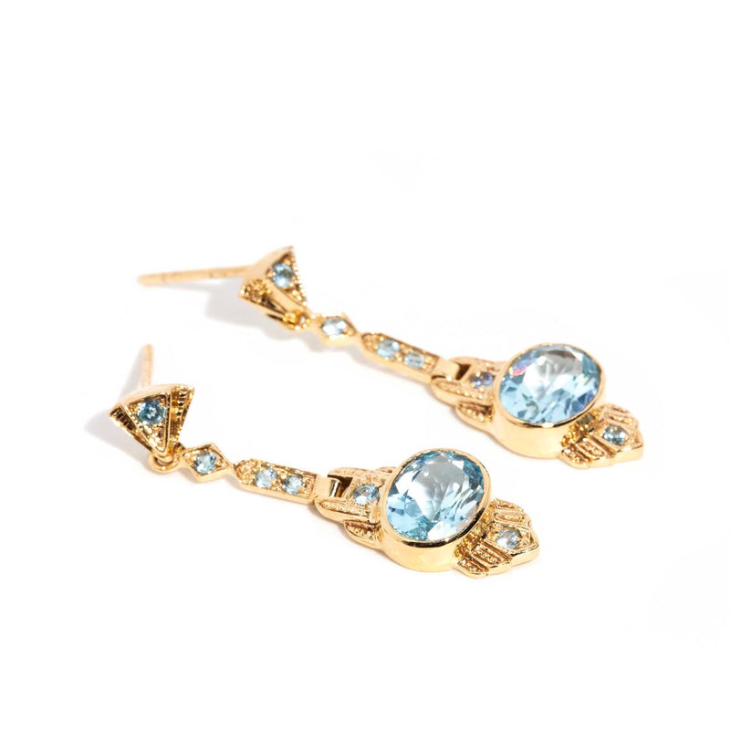 Cecelia Blue Topaz Art Deco Style 9ct Gold Drop Earrings* DRAFT Earrings Imperial Jewellery 