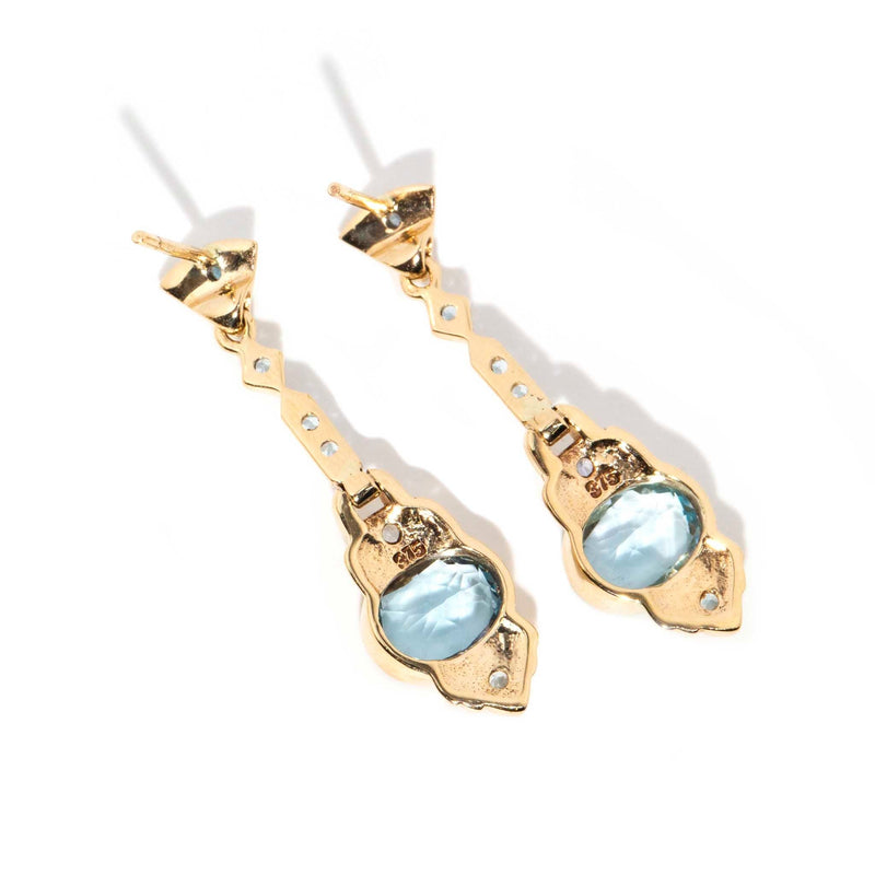 Cecelia Blue Topaz Art Deco Style 9ct Gold Drop Earrings* DRAFT Earrings Imperial Jewellery 