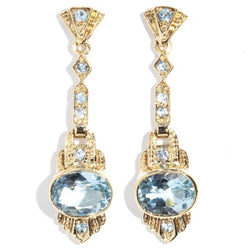 Cecelia Blue Topaz Art Deco Style 9ct Gold Drop Earrings Earrings Imperial Jewellery 