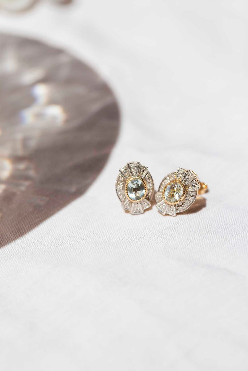 Celeste Aquamarine & Diamond Earrings 9 Carat Gold Earrings Imperial Jewellery 