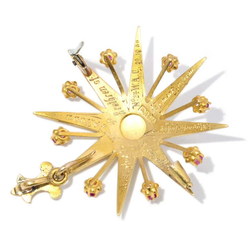 Edwardian Ruby & Seed Pearl Star Sapphire Brooch 15 Carat Gold