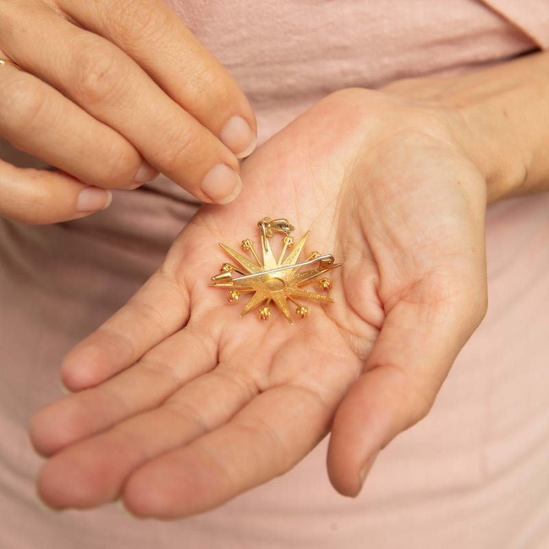 Edwardian Ruby & Seed Pearl Star Sapphire Brooch 15 Carat Gold