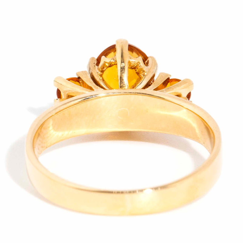 Celestine 1970s Citrine Three Stone Ring 9ct Gold Rings Imperial Jewellery 