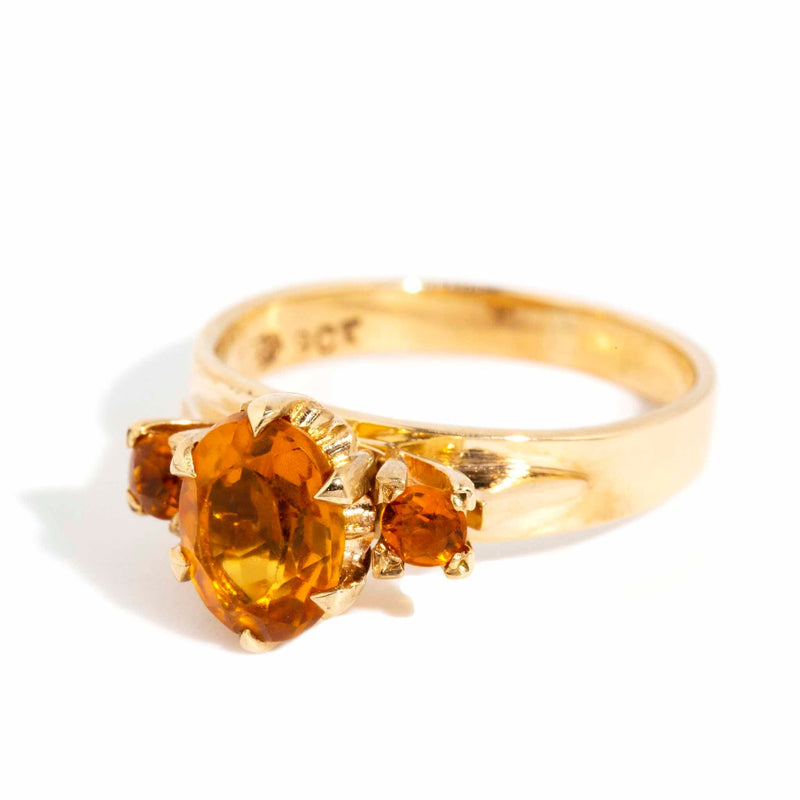 Celestine 1970s Citrine Three Stone Ring 9ct Gold Rings Imperial Jewellery 