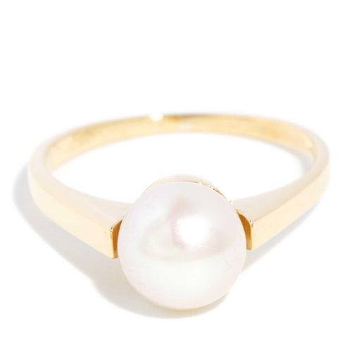 Celina Akoya Pearl Solitaire Ring 18K Yellow Gold