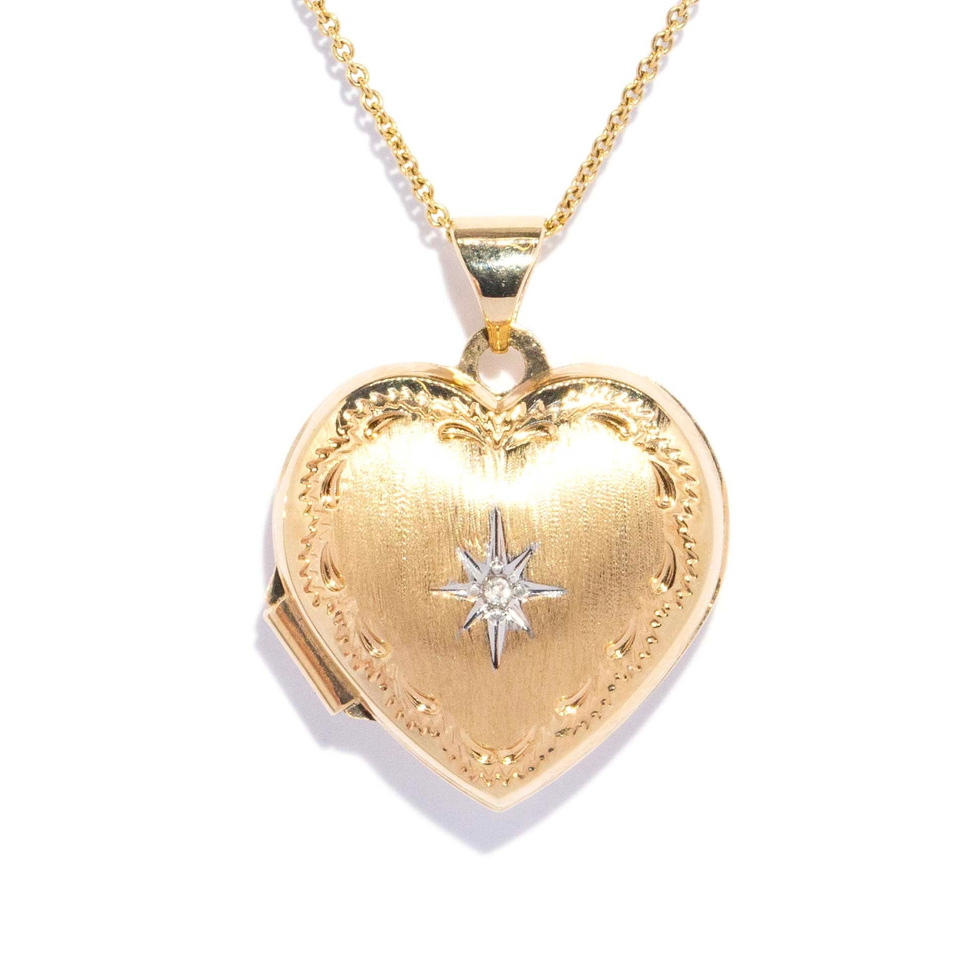 Celine Star Set Diamond Textured Heart Pendant 9ct Gold Pendants/Necklaces Imperial Jewellery 