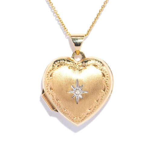 Celine Textured Diamond Heart Pendant 9K Yellow Gold