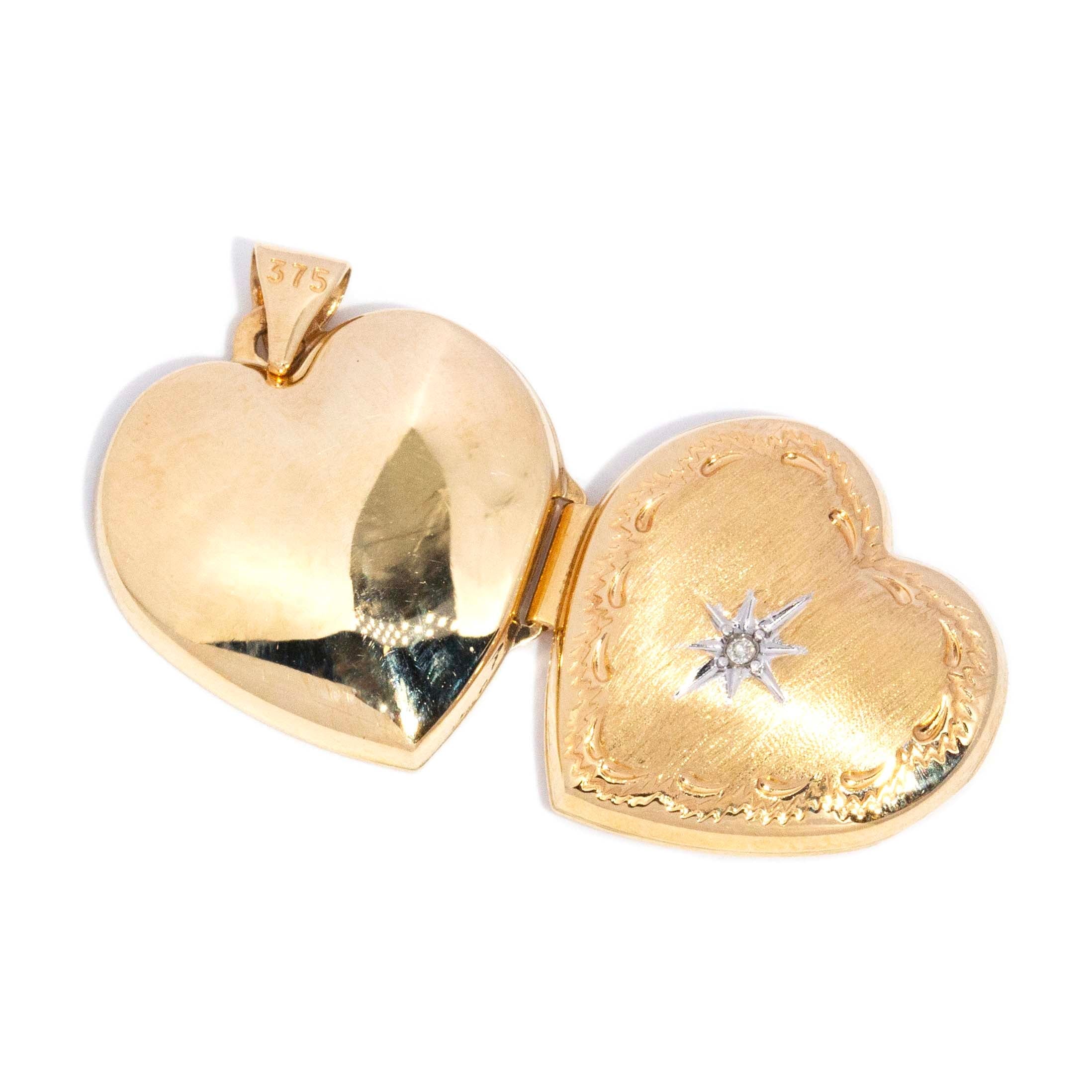 Celine Star Set Diamond Textured Heart Pendant 9ct Gold Pendants/Necklaces Imperial Jewellery 