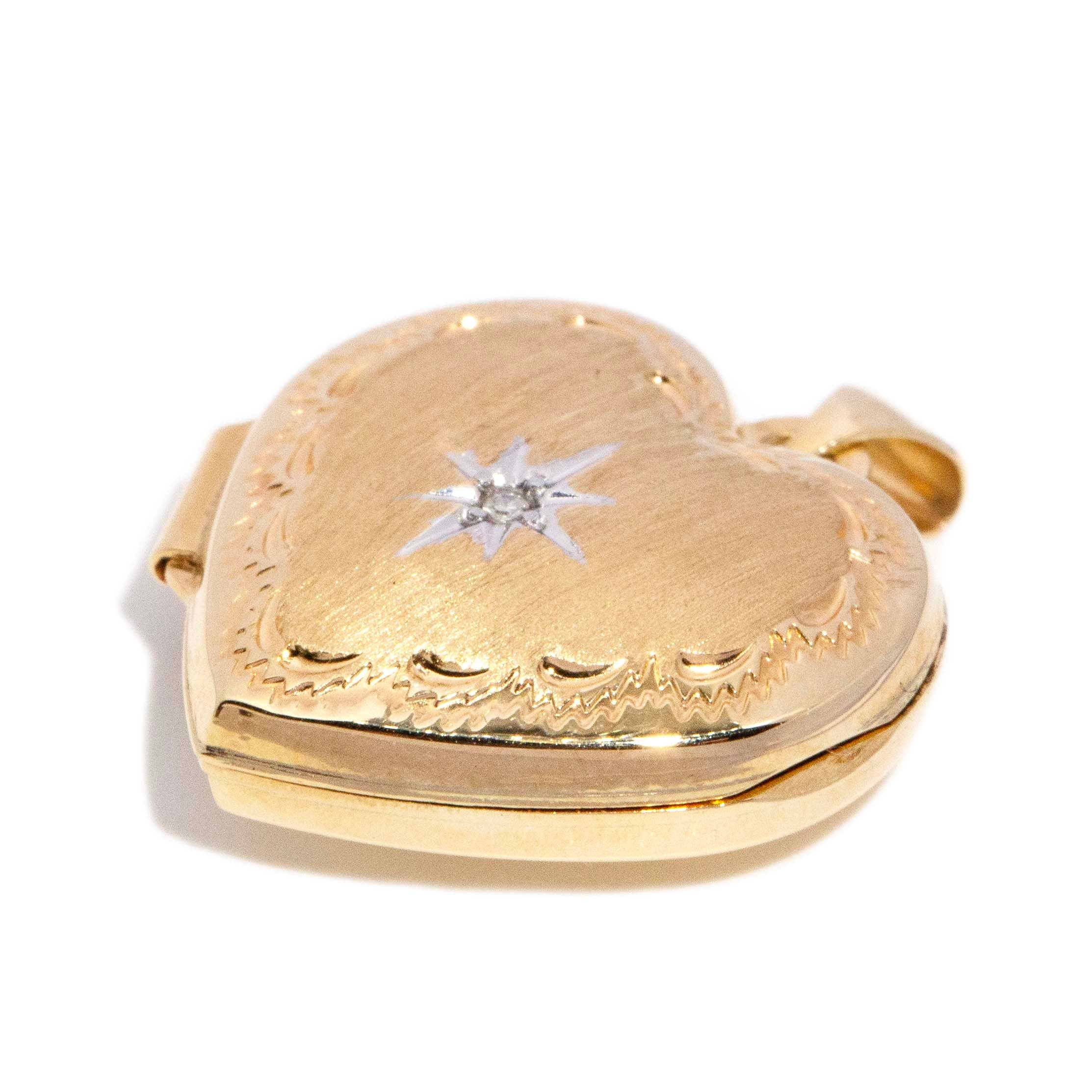 Celine Star Set Diamond Textured Heart Pendant 9ct Gold Pendants/Necklaces Imperial Jewellery 