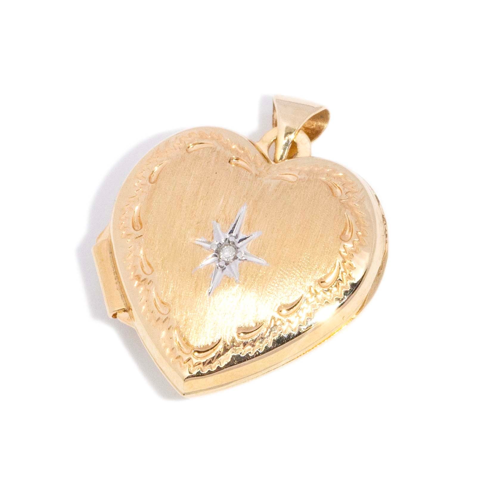 Celine Star Set Diamond Textured Heart Pendant 9ct Gold Pendants/Necklaces Imperial Jewellery 