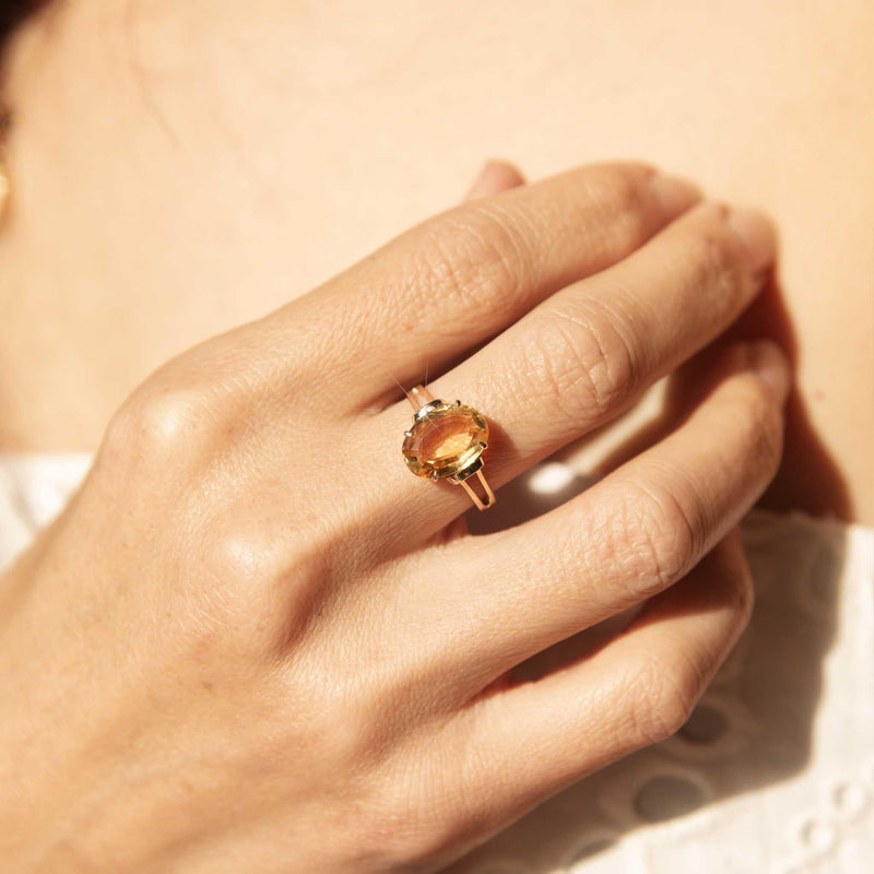Ceri 1970s Vintage Citrine Ring 9ct Gold