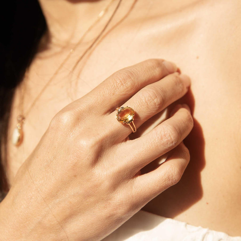 Ceri 1970s Vintage Citrine Ring 9ct Gold