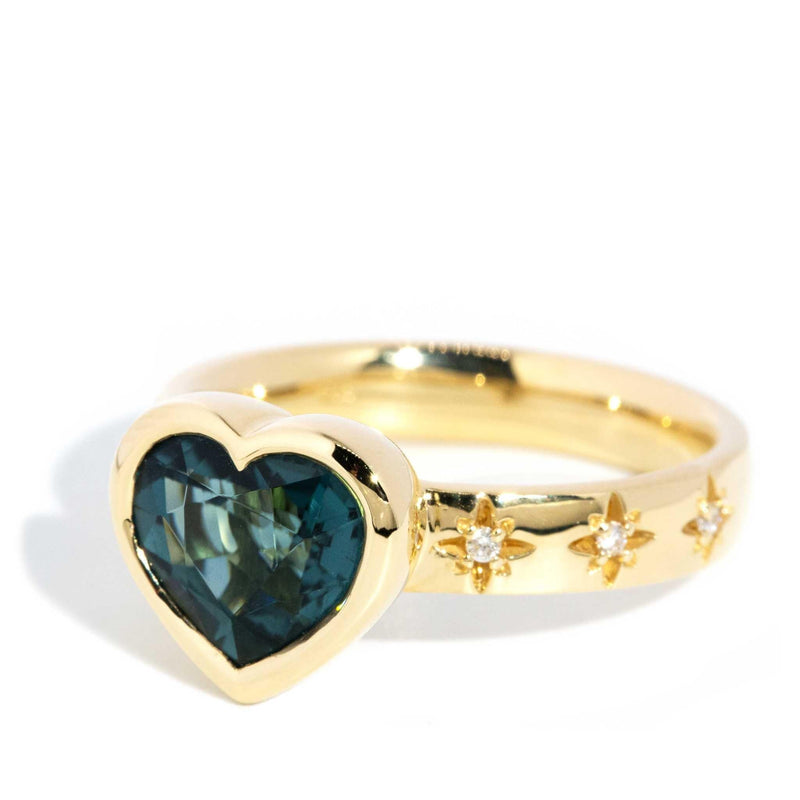 Cerys 2.52ct Blue-Green Tourmaline & Diamond Heart Ring 18ct