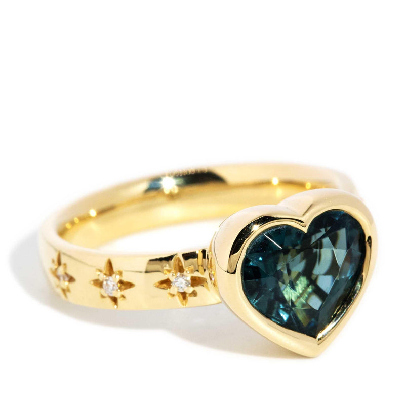 Cerys 2.52ct Blue-Green Tourmaline & Diamond Heart Ring 18ct