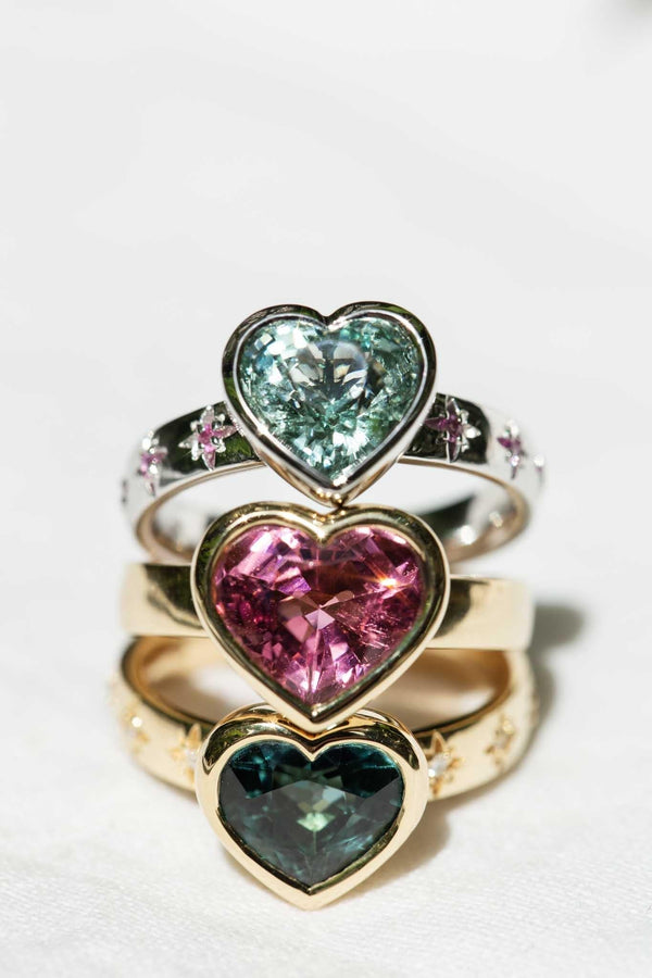 Cerys Aquamarine & Sapphire Heart Ring 18ct White Gold