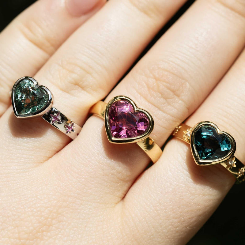 Cerys Aquamarine & Sapphire Heart Ring 18ct White Gold